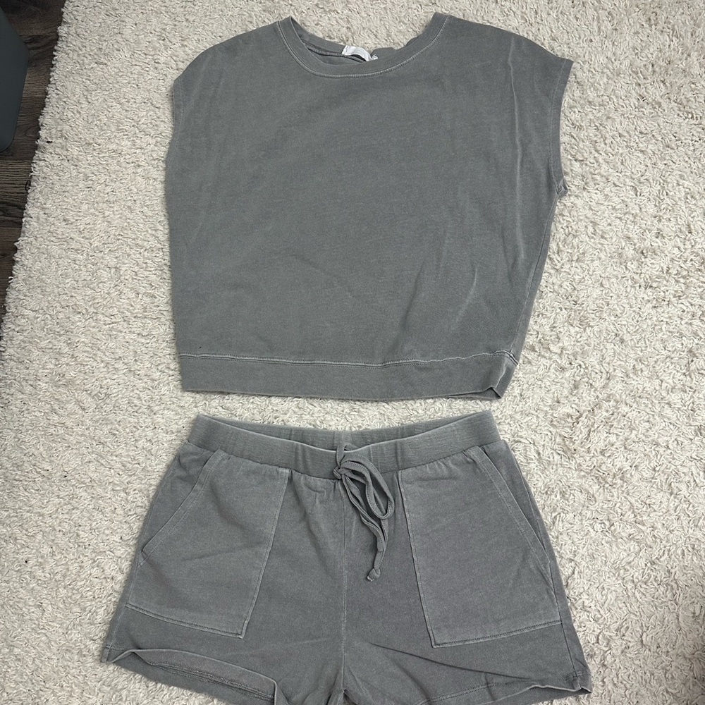 Gray Sleeveless Top and Shorts Set